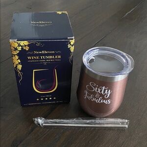 Sixty & Fabulous Insulated Cup/Tumbler with Stainless Steel Straw. NIB